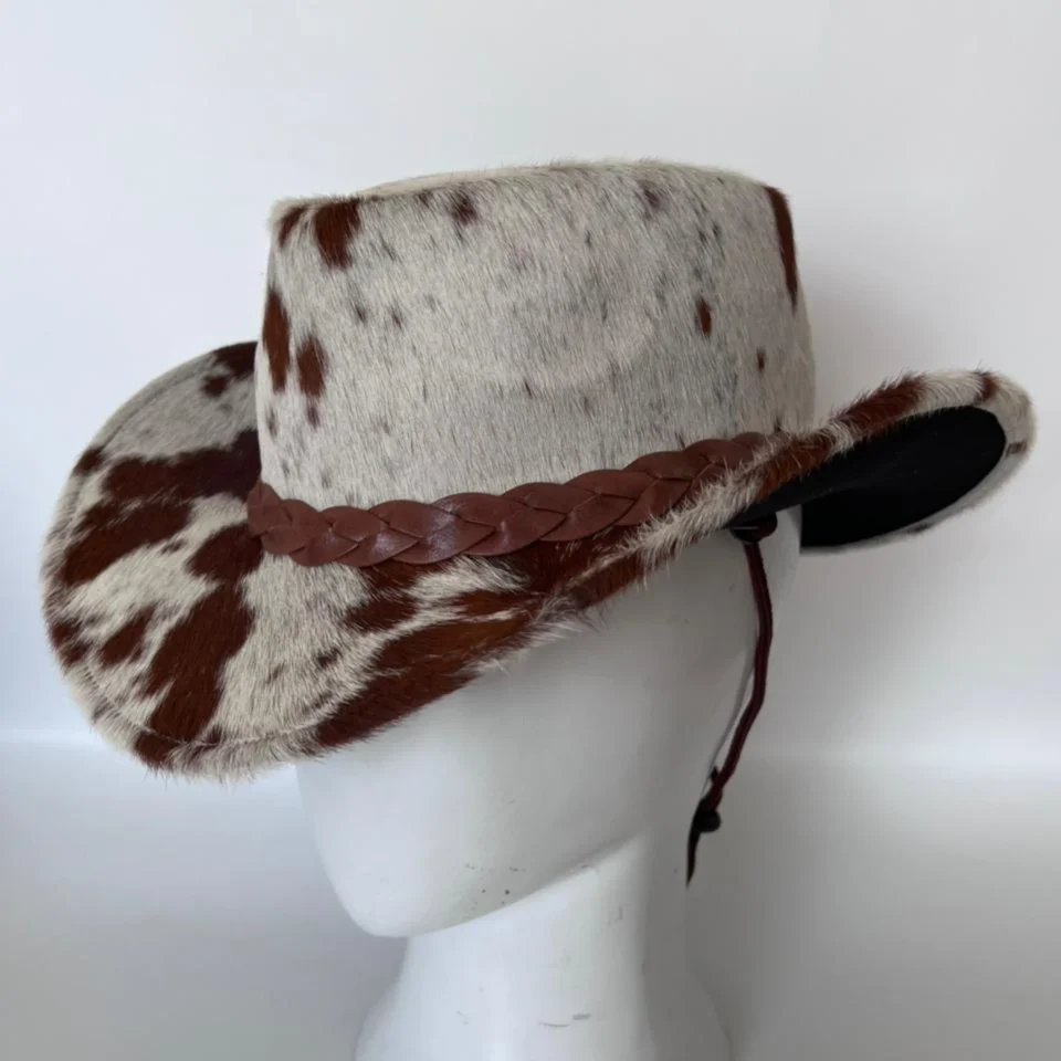 Light Neutral Handmade Leather Fashion Top Hat Style 120 back view - light neutral steampunk top hat with structured crown