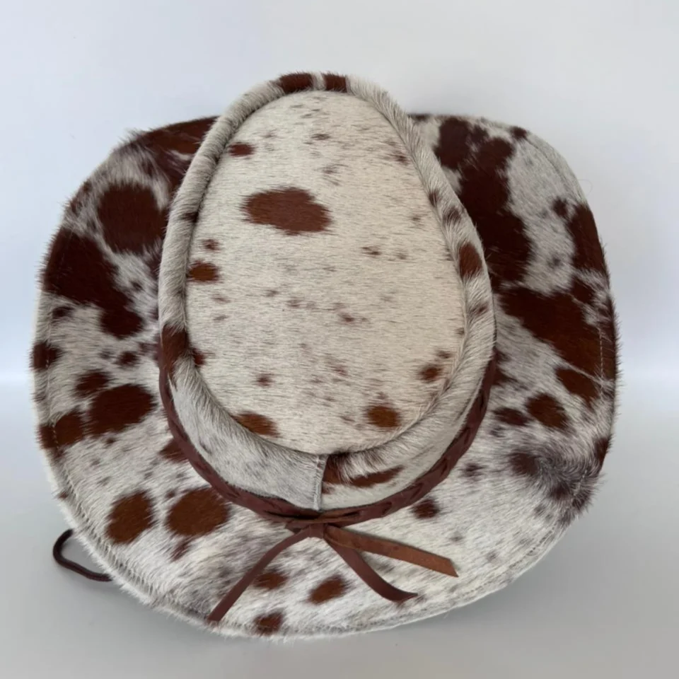 Light Neutral Handmade Leather Fashion Top Hat Style 120 detail view - light neutral steampunk top hat with structured crown