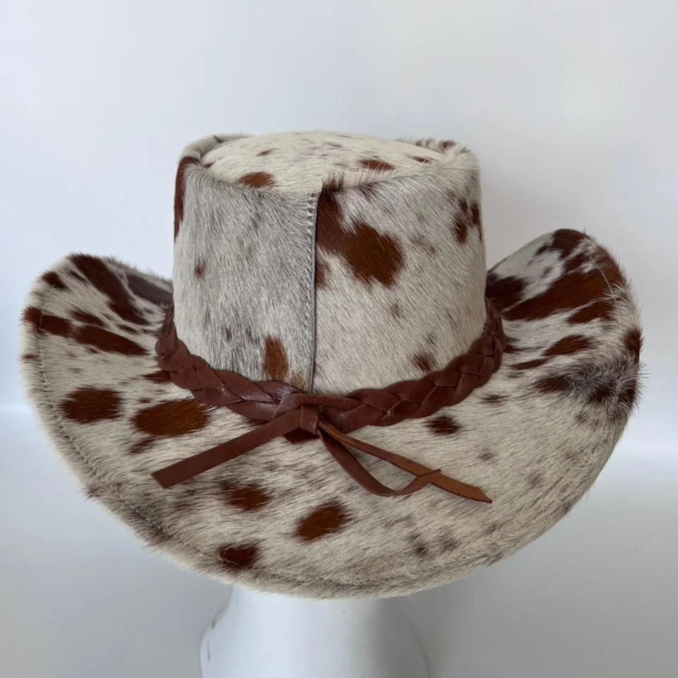 Light Neutral Handmade Leather Fashion Top Hat Style 120 gallery view 05 - light neutral steampunk top hat with structured crown