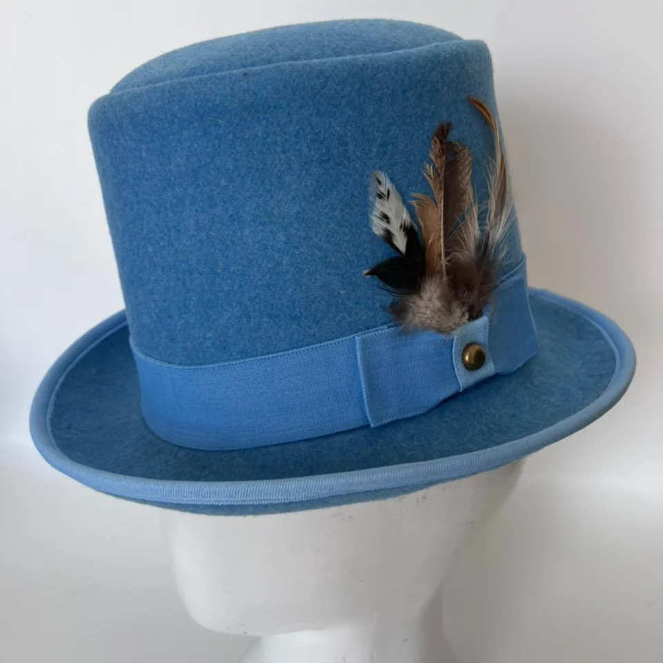 Light Neutral Handmade Leather Fashion Top Hat Style 123 gallery view 05 - light neutral steampunk top hat with structured crown