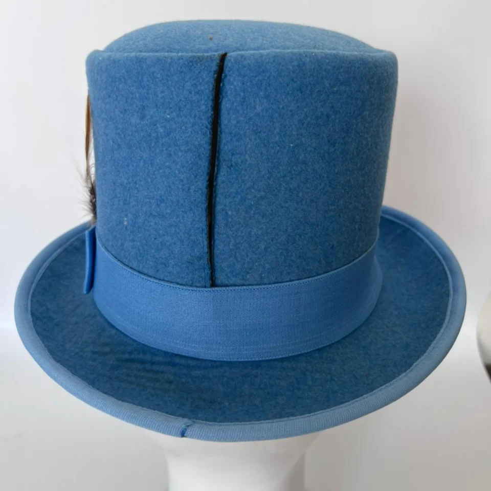 Light Neutral Handmade Leather Fashion Top Hat Style 123 side view - light neutral steampunk top hat with structured crown