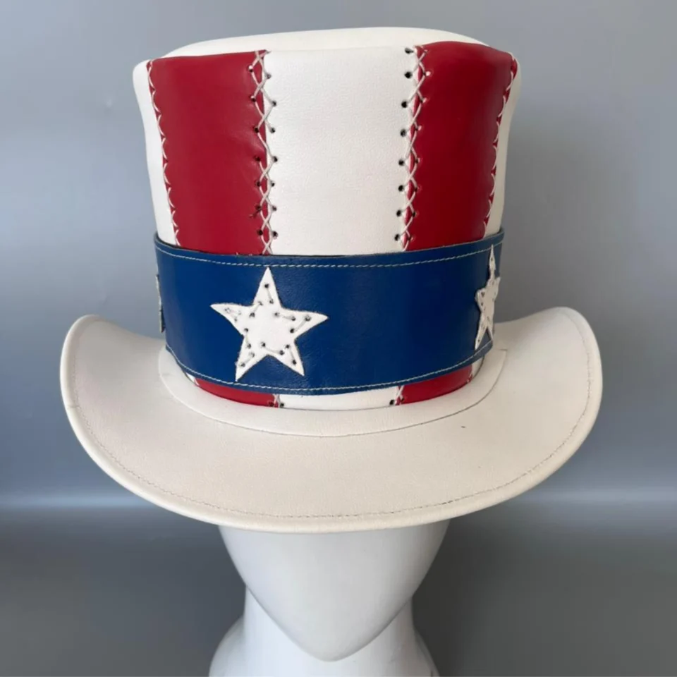 Light Neutral Handmade Leather Fashion Top Hat Style 126 gallery view 06 - light neutral steampunk top hat with structured crown