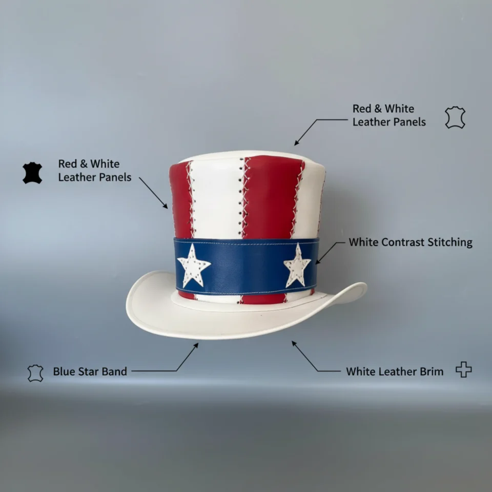 Light Neutral Handmade Leather Fashion Top Hat Style 126 three quarter view - light neutral steampunk top hat with structured crown