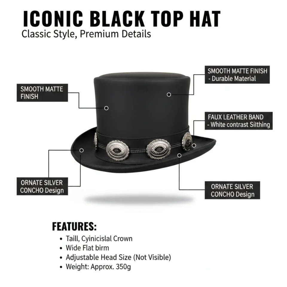 Light Neutral Handmade Leather Fashion Top Hat Style 138 three quarter view - light neutral steampunk top hat with structured crown
