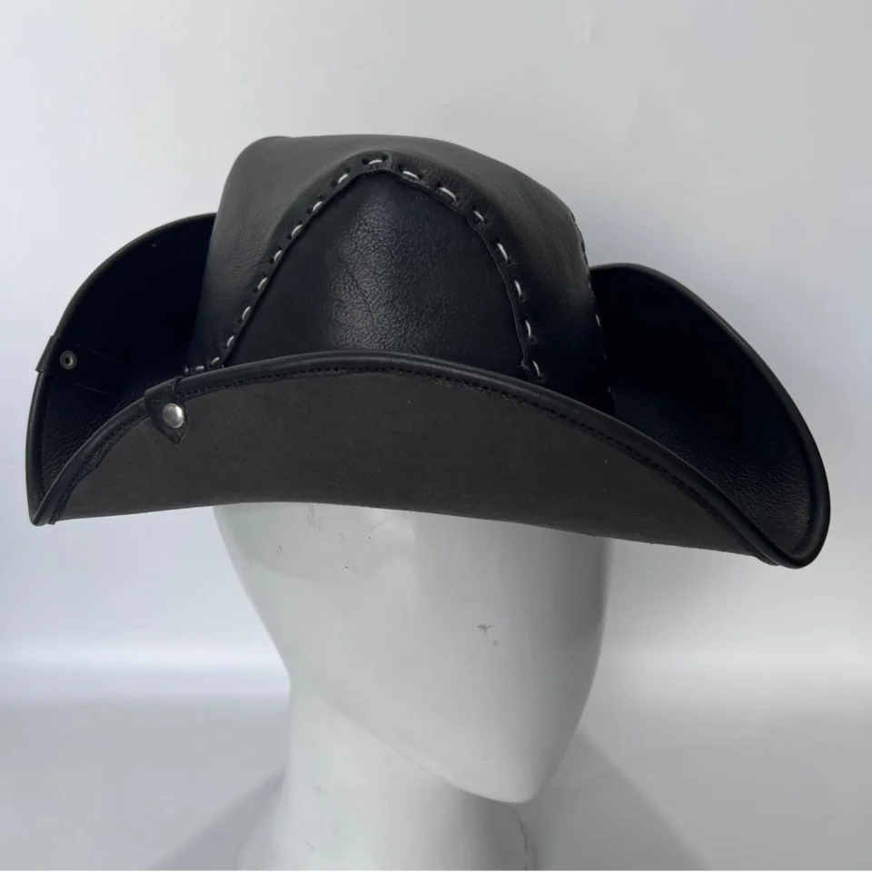 Light Neutral Handmade Leather Fashion Top Hat Style 144 gallery view 06 - light neutral steampunk top hat with structured crown