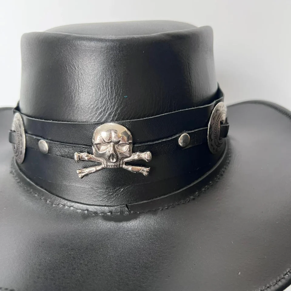 Light Neutral Handmade Leather Fashion Top Hat Style 147 gallery view 05 - light neutral steampunk top hat with structured crown