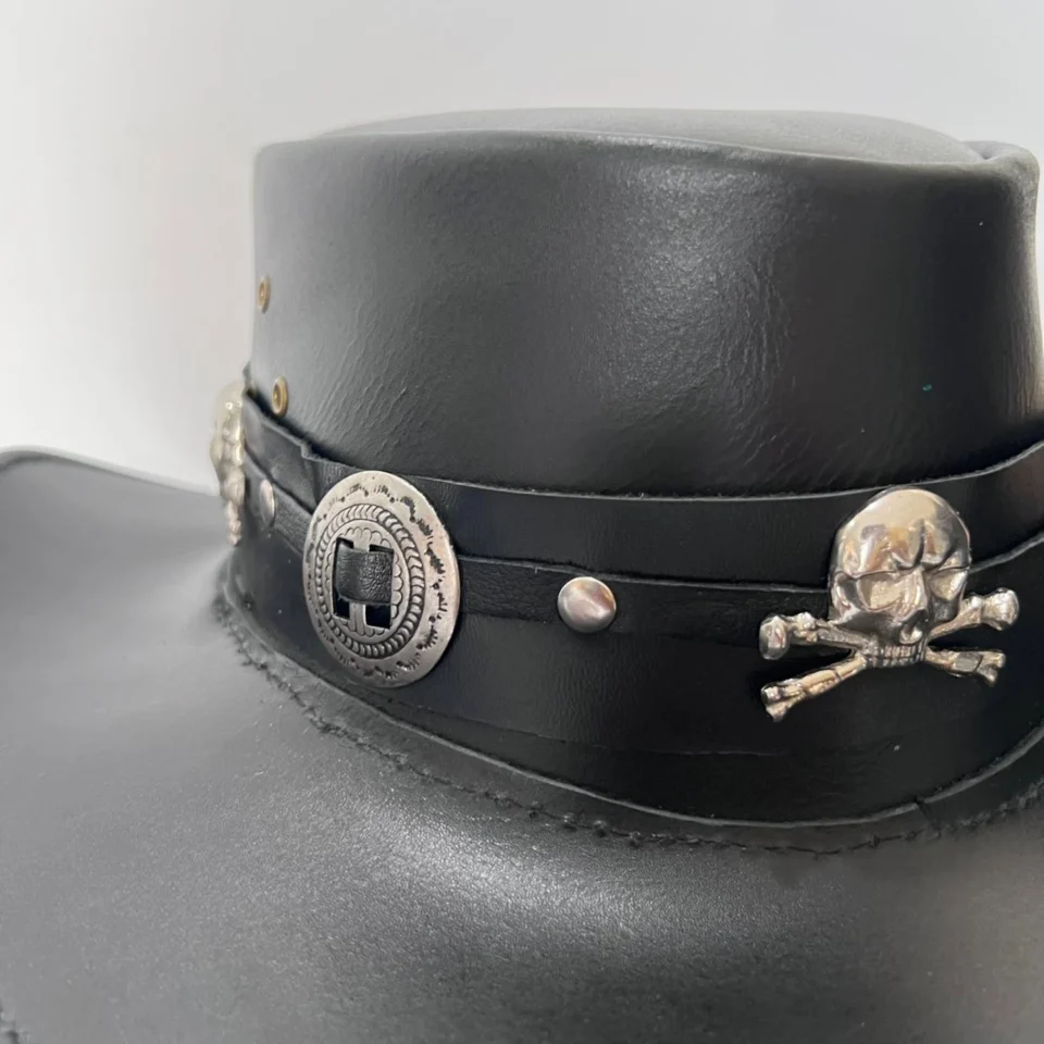 Light Neutral Handmade Leather Fashion Top Hat Style 147 gallery view 06 - light neutral steampunk top hat with structured crown