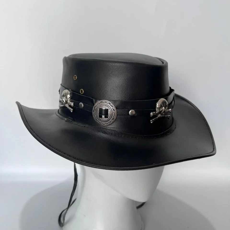 Light Neutral Handmade Leather Fashion Top Hat Style 147 gallery view 08 - light neutral steampunk top hat with structured crown