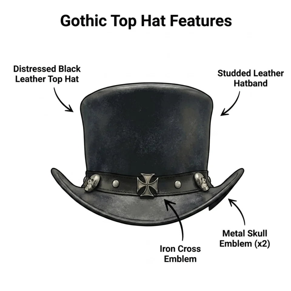 Light Neutral Handmade Leather Fashion Top Hat Style 150 three quarter view - light neutral steampunk top hat with structured crown