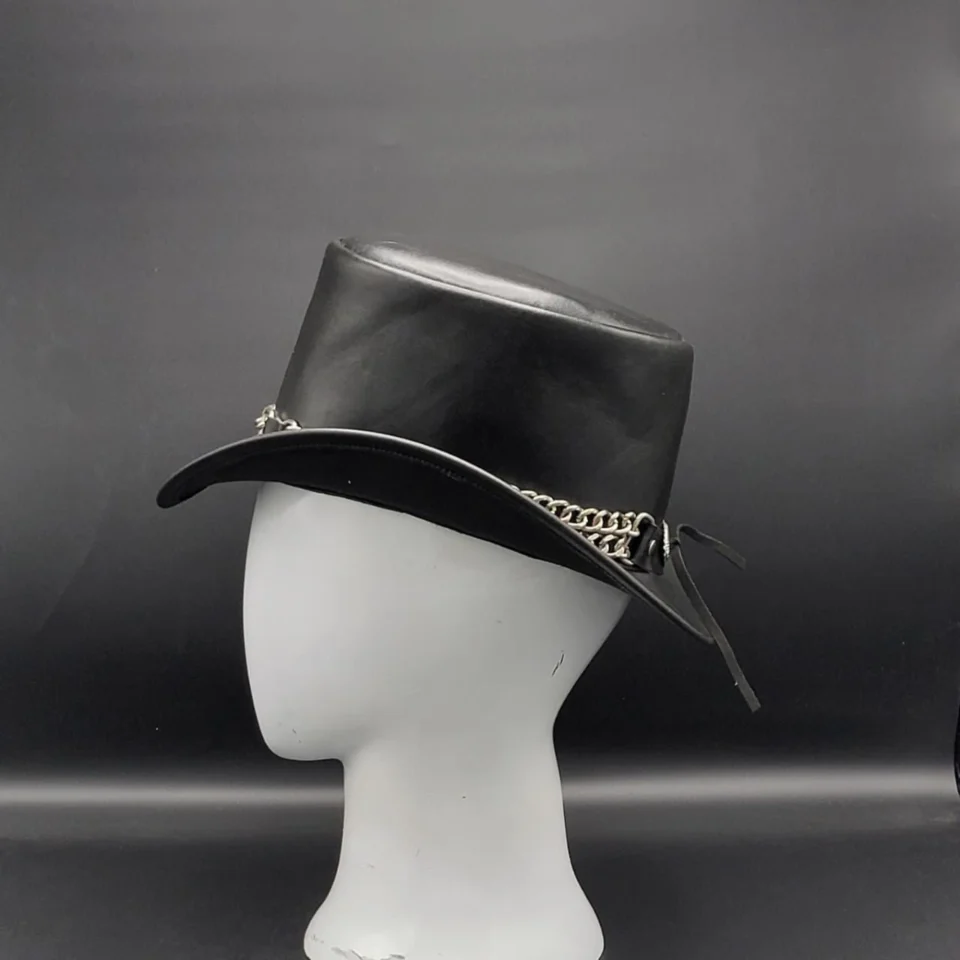Light Neutral Handmade Leather Fashion Top Hat Style 171 gallery view 05 - light neutral steampunk top hat with structured crown