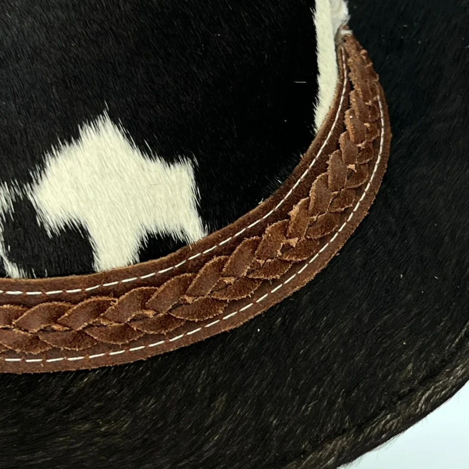 Black and White Cowhide Top Hat gallery view 6 - black and white cowhide pattern western top hat / cowhide hat