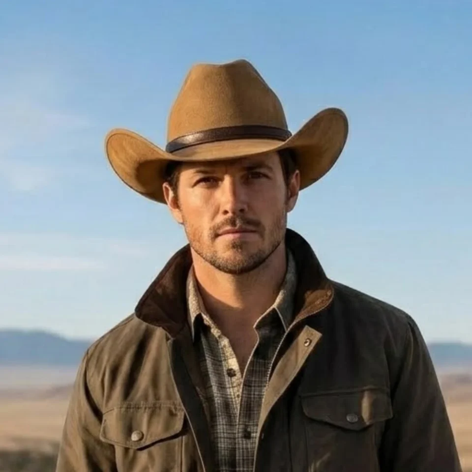 Tan Pinched Crown Western Hat front view - tan / camel pinched crown western hat