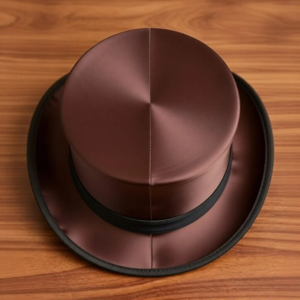 Light Neutral Handmade Leather Steampunk Top Hat Style 022 back view - light neutral steampunk top hat with structured crown
