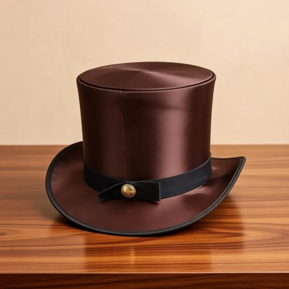 Light Neutral Handmade Leather Steampunk Top Hat Style 022 front view - light neutral steampunk top hat with structured crown