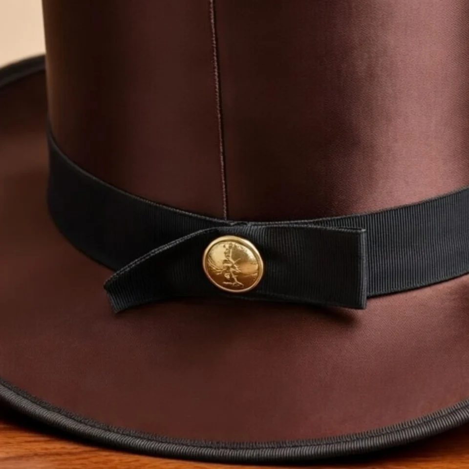 Light Neutral Handmade Leather Steampunk Top Hat Style 022 three quarter view - light neutral steampunk top hat with structured crown