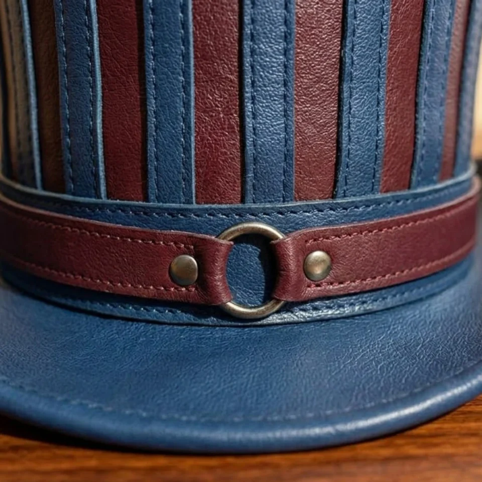 Light Neutral Handmade Leather Steampunk Top Hat Style 028 three quarter view - light neutral steampunk top hat with structured crown