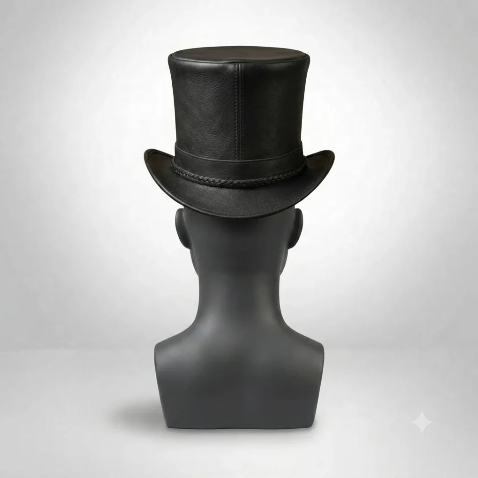 Light Neutral Handmade Leather Steampunk Top Hat Style 064 gallery view 08 - light neutral steampunk top hat with structured crown