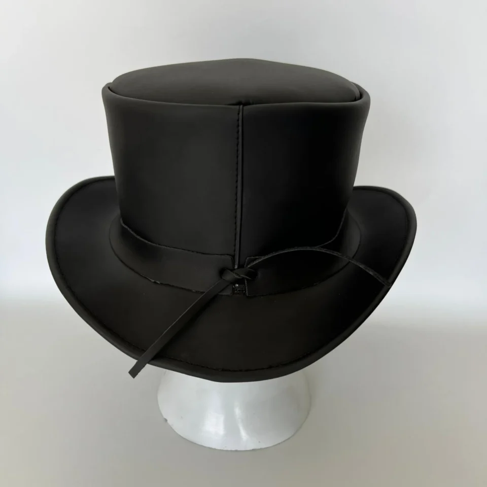 Light Neutral Handmade Leather Steampunk Top Hat Style 091 gallery view 05 - light neutral steampunk top hat with structured crown