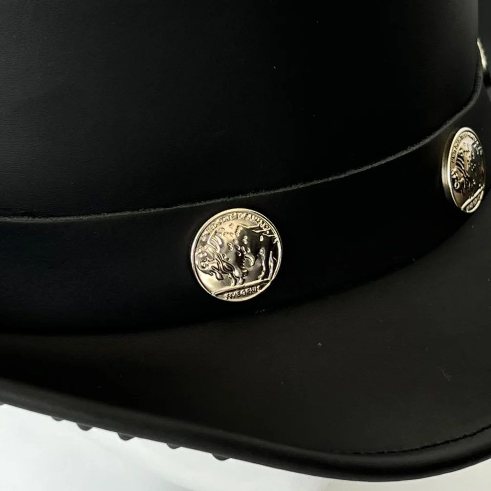 Light Neutral Handmade Leather Steampunk Top Hat Style 091 gallery view 06 - light neutral steampunk top hat with structured crown