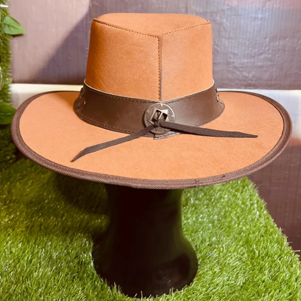 Light Neutral Handmade Leather Steampunk Top Hat Style 106 gallery view 05 - light neutral steampunk top hat with structured crown