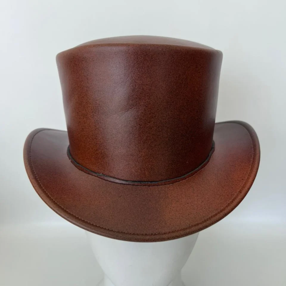 Reddish Brown Steampunk High Crown Top Hat gallery view 5 - reddish brown with dark brim steampunk top hat with high crown