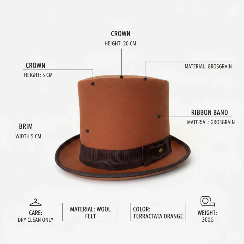 Light Neutral Handmade Leather Steampunk Top Hat Style 121 detail view - light neutral steampunk top hat with structured crown
