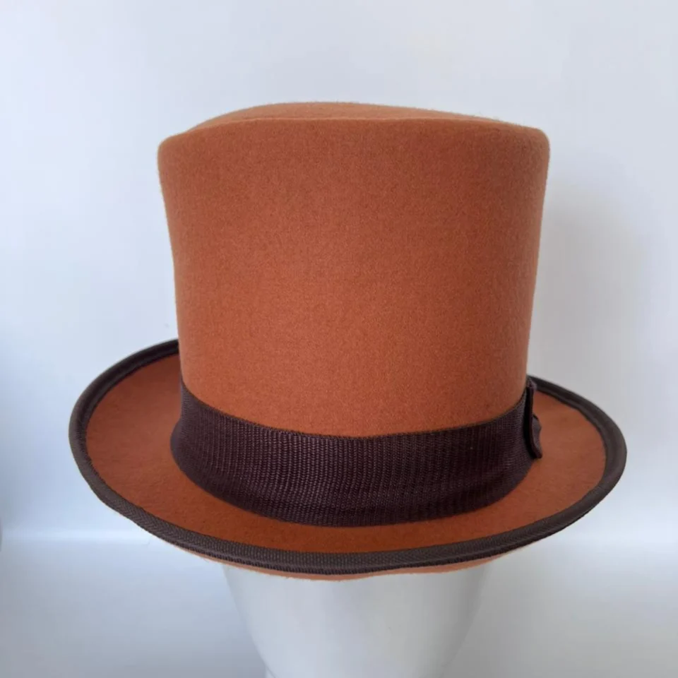 Light Neutral Handmade Leather Steampunk Top Hat Style 121 gallery view 05 - light neutral steampunk top hat with structured crown