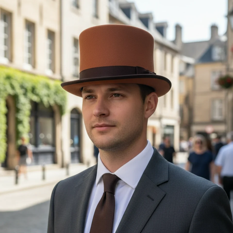 Light Neutral Handmade Leather Steampunk Top Hat Style 121 gallery view 06 - light neutral steampunk top hat with structured crown