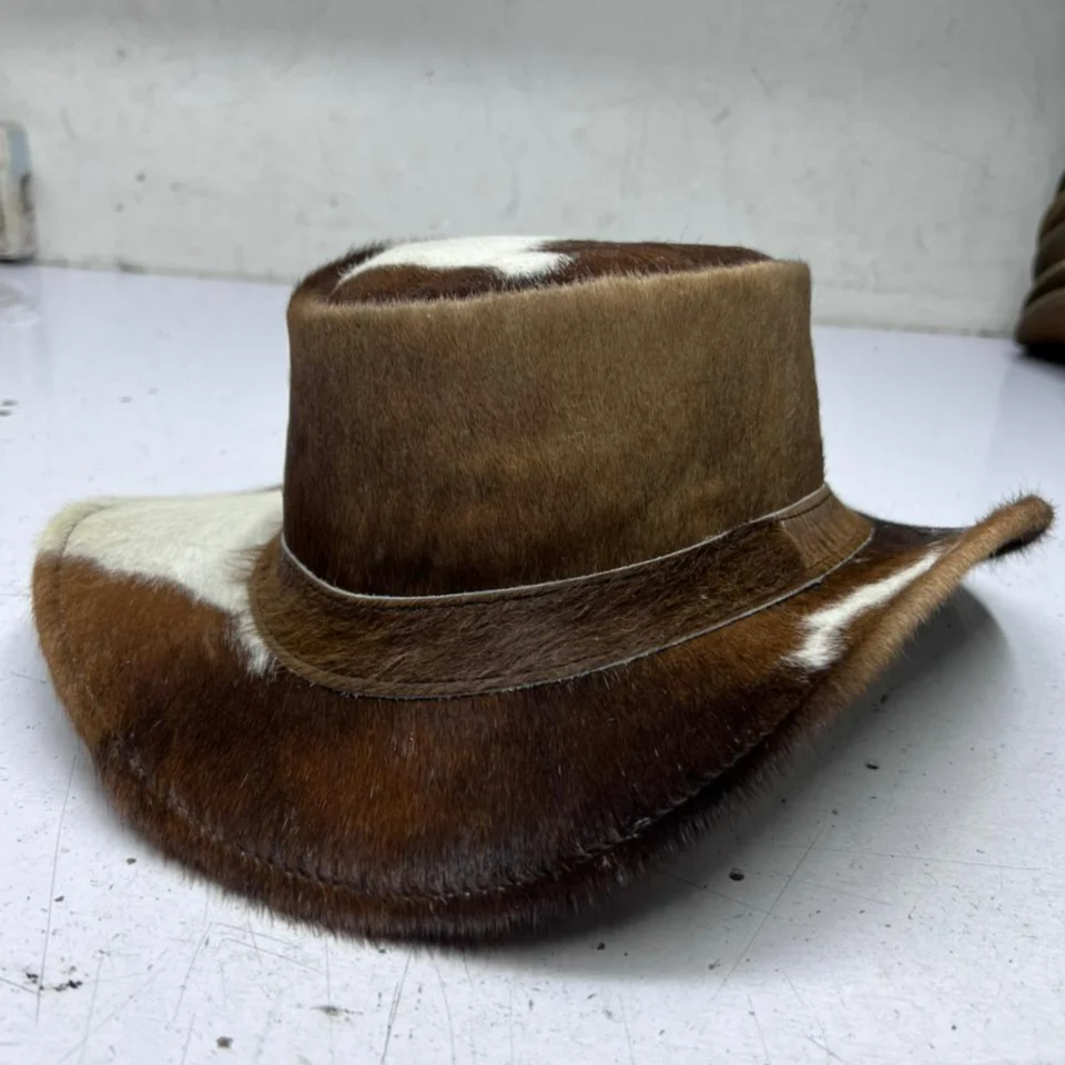 Light Neutral Handmade Leather Steampunk Top Hat Style 130 back view - light neutral steampunk top hat with structured crown