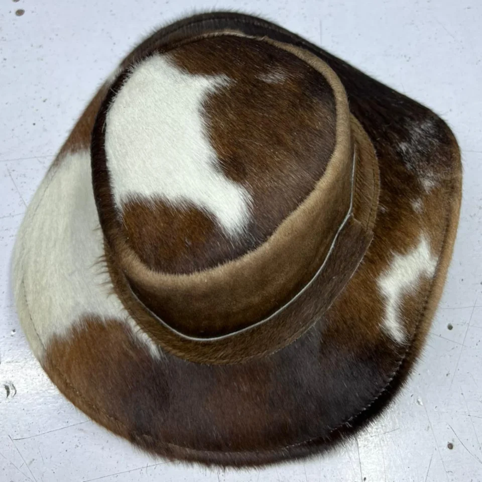 Light Neutral Handmade Leather Steampunk Top Hat Style 130 detail view - light neutral steampunk top hat with structured crown