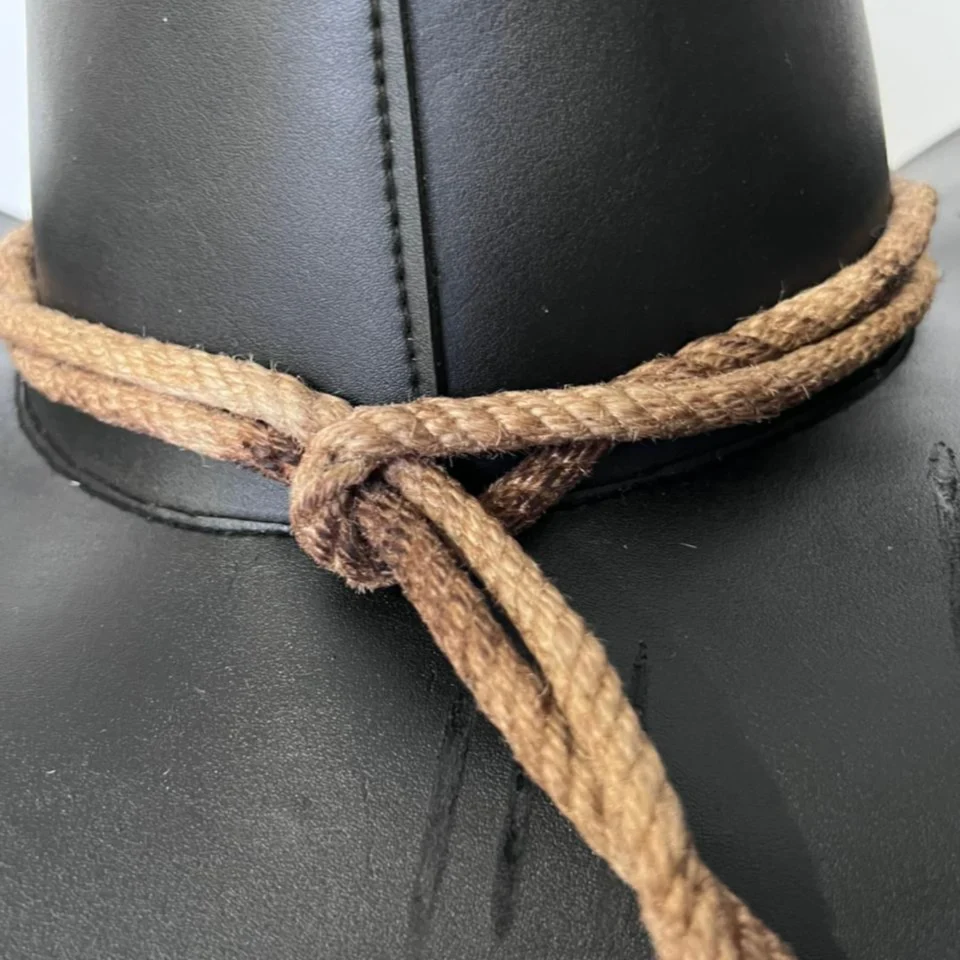 Light Neutral Handmade Leather Steampunk Top Hat Style 133 back view - light neutral steampunk top hat with structured crown