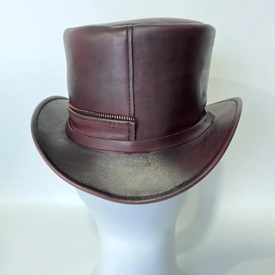 Brown Steampunk Top Hat with Ornate Crown Pattern detail view - brown with etched/printed pattern steampunk top hat with ornate crown pattern