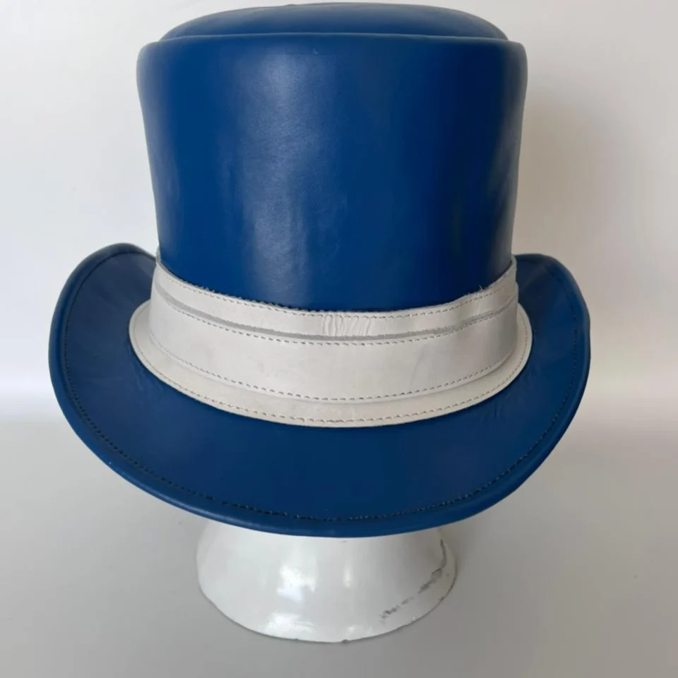 Light Neutral Handmade Leather Steampunk Top Hat Style 139 gallery view 05 - light neutral steampunk top hat with structured crown