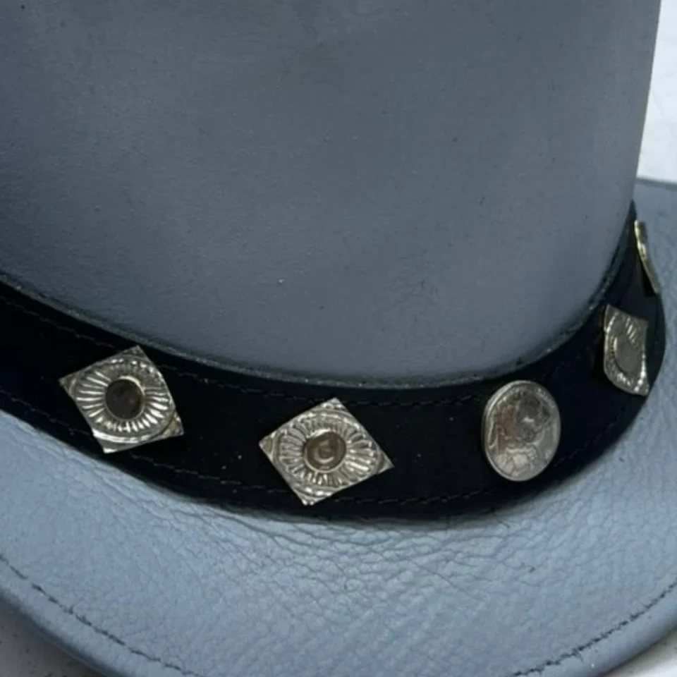 Light Neutral Handmade Leather Steampunk Top Hat Style 142 detail view - light neutral steampunk top hat with structured crown