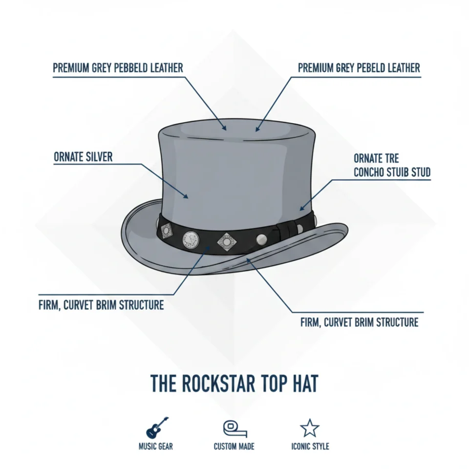 Light Neutral Handmade Leather Steampunk Top Hat Style 142 three quarter view - light neutral steampunk top hat with structured crown