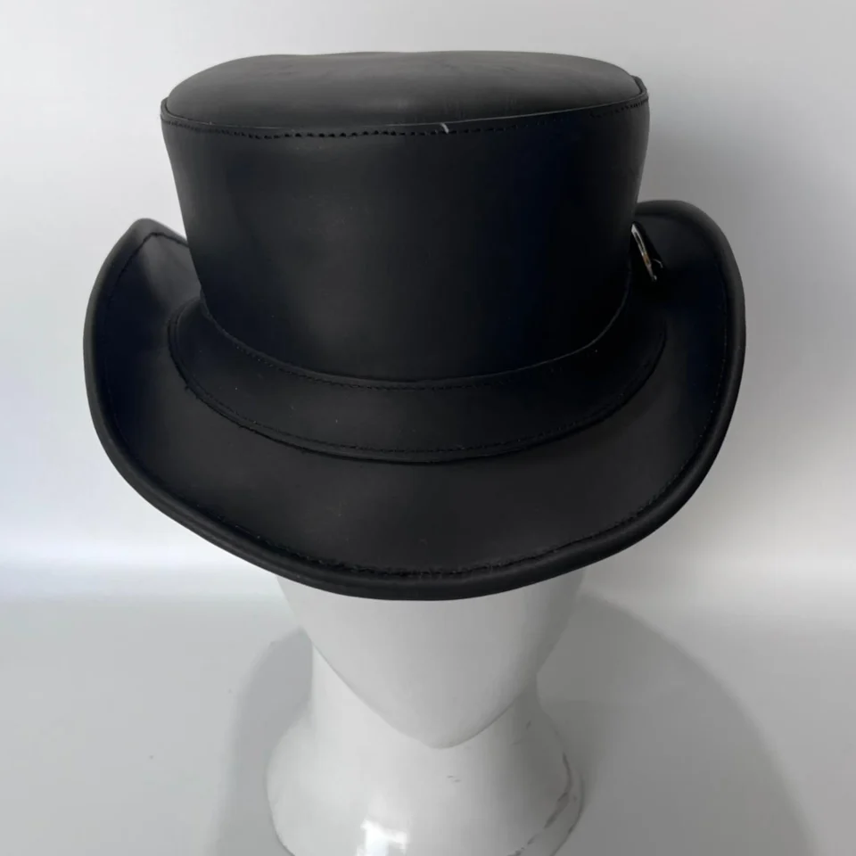 Light Neutral Handmade Leather Steampunk Top Hat Style 145 gallery view 06 - light neutral steampunk top hat with structured crown