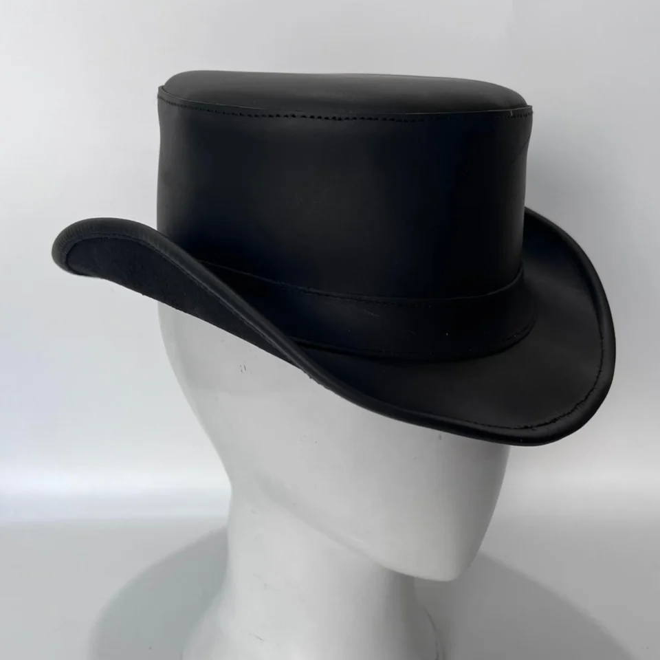 Light Neutral Handmade Leather Steampunk Top Hat Style 145 gallery view 07 - light neutral steampunk top hat with structured crown