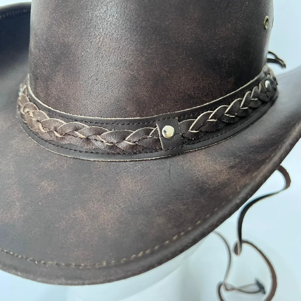 Light Neutral Handmade Leather Steampunk Top Hat Style 148 gallery view 05 - light neutral steampunk top hat with structured crown