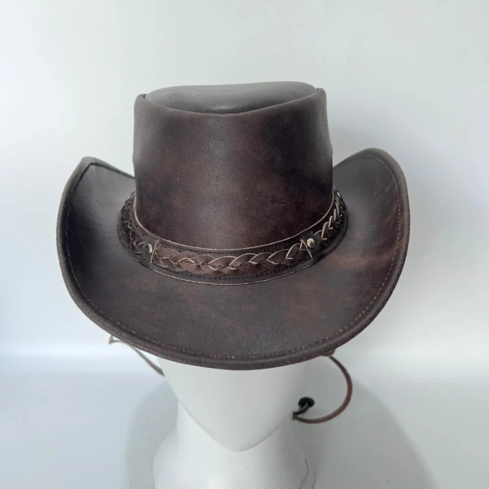 Light Neutral Handmade Leather Steampunk Top Hat Style 148 gallery view 06 - light neutral steampunk top hat with structured crown