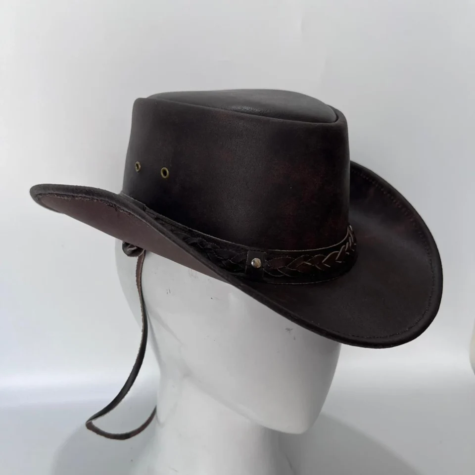 Light Neutral Handmade Leather Steampunk Top Hat Style 148 gallery view 07 - light neutral steampunk top hat with structured crown