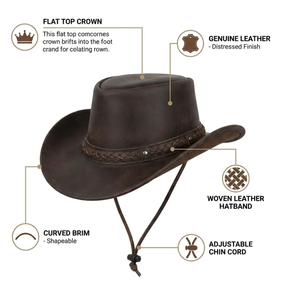 Light Neutral Handmade Leather Steampunk Top Hat Style 148 three quarter view - light neutral steampunk top hat with structured crown