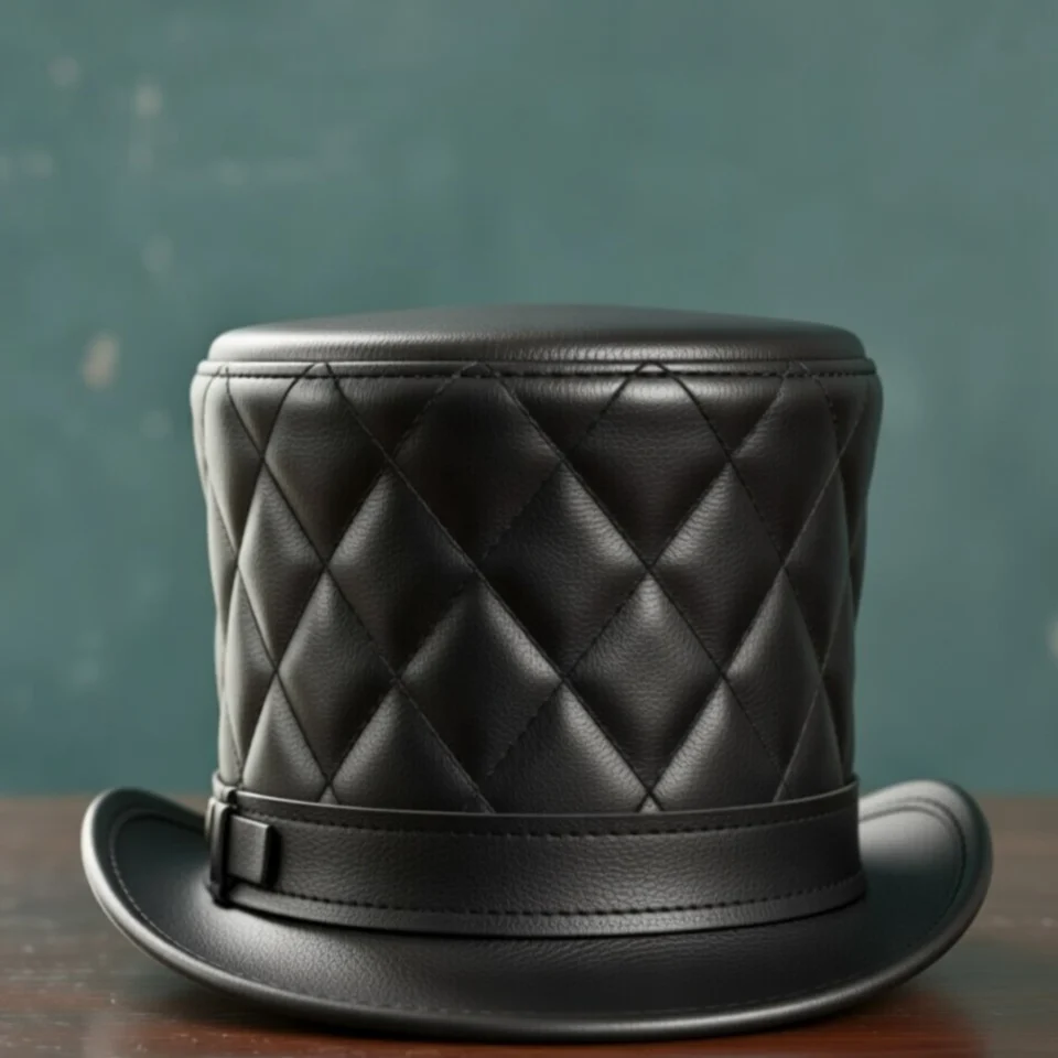 Light Neutral Handmade Leather Steampunk Top Hat Style 151 gallery view 05 - light neutral steampunk top hat with structured crown