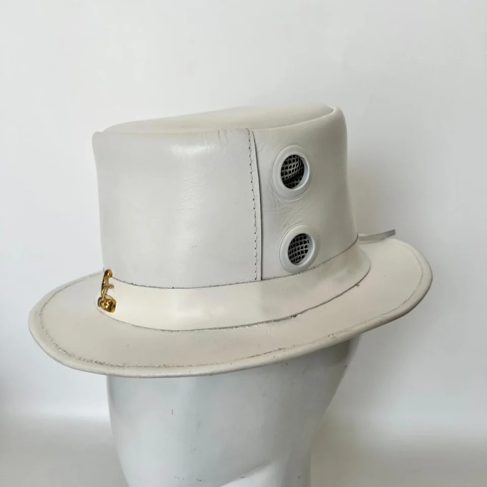 White Top Hat with Side Grommets detail view - white / ivory tall top hat / western top hat