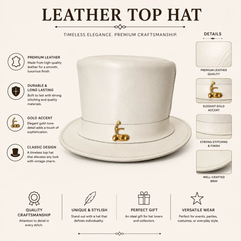 White Top Hat with Side Grommets three-quarter view - white / ivory tall top hat / western top hat