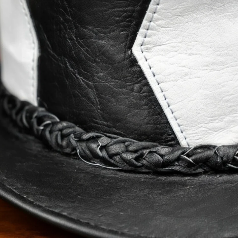 Black and White Western Top Hat back view - black with white side panels tall top hat / western top hat