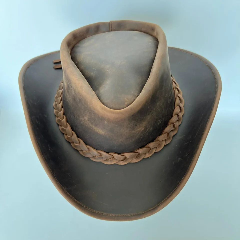 Light Neutral Handmade Leather Steampunk Top Hat Style 172 gallery view 06 - light neutral steampunk top hat with structured crown