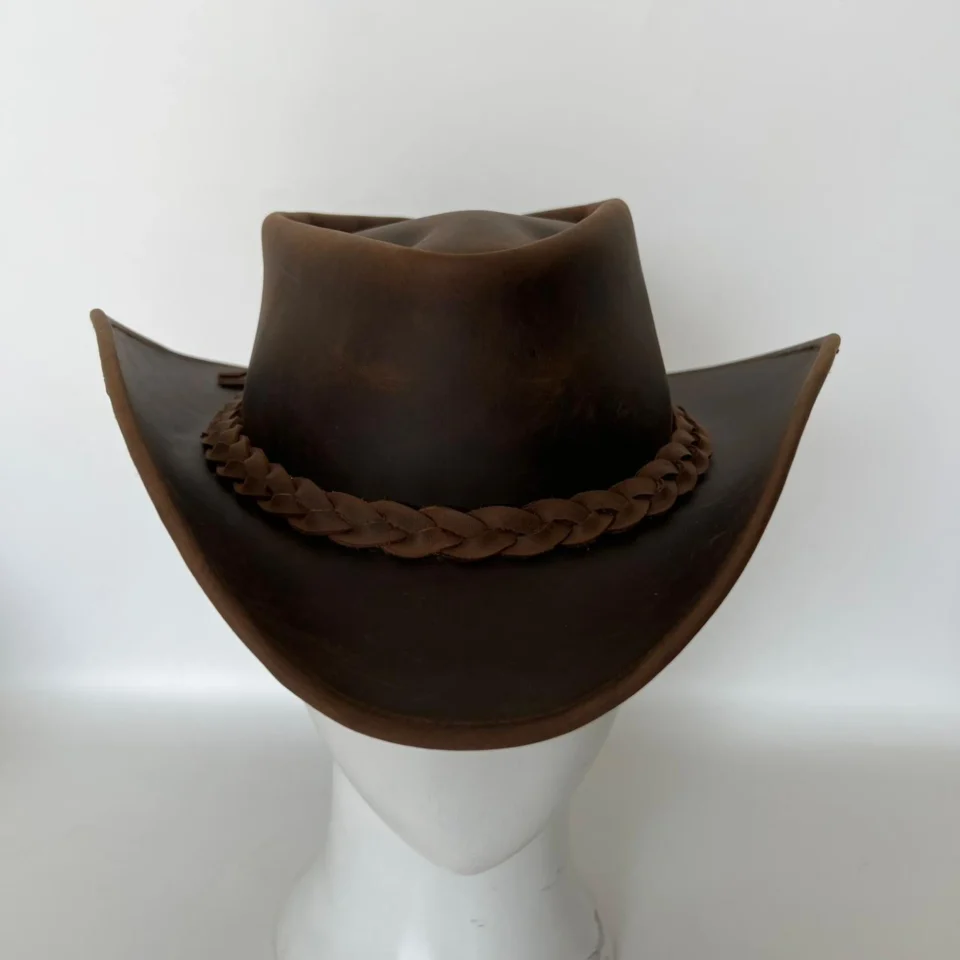 Light Neutral Handmade Leather Steampunk Top Hat Style 172 gallery view 07 - light neutral steampunk top hat with structured crown
