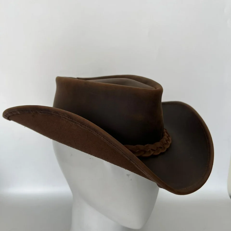 Light Neutral Handmade Leather Steampunk Top Hat Style 172 gallery view 08 - light neutral steampunk top hat with structured crown