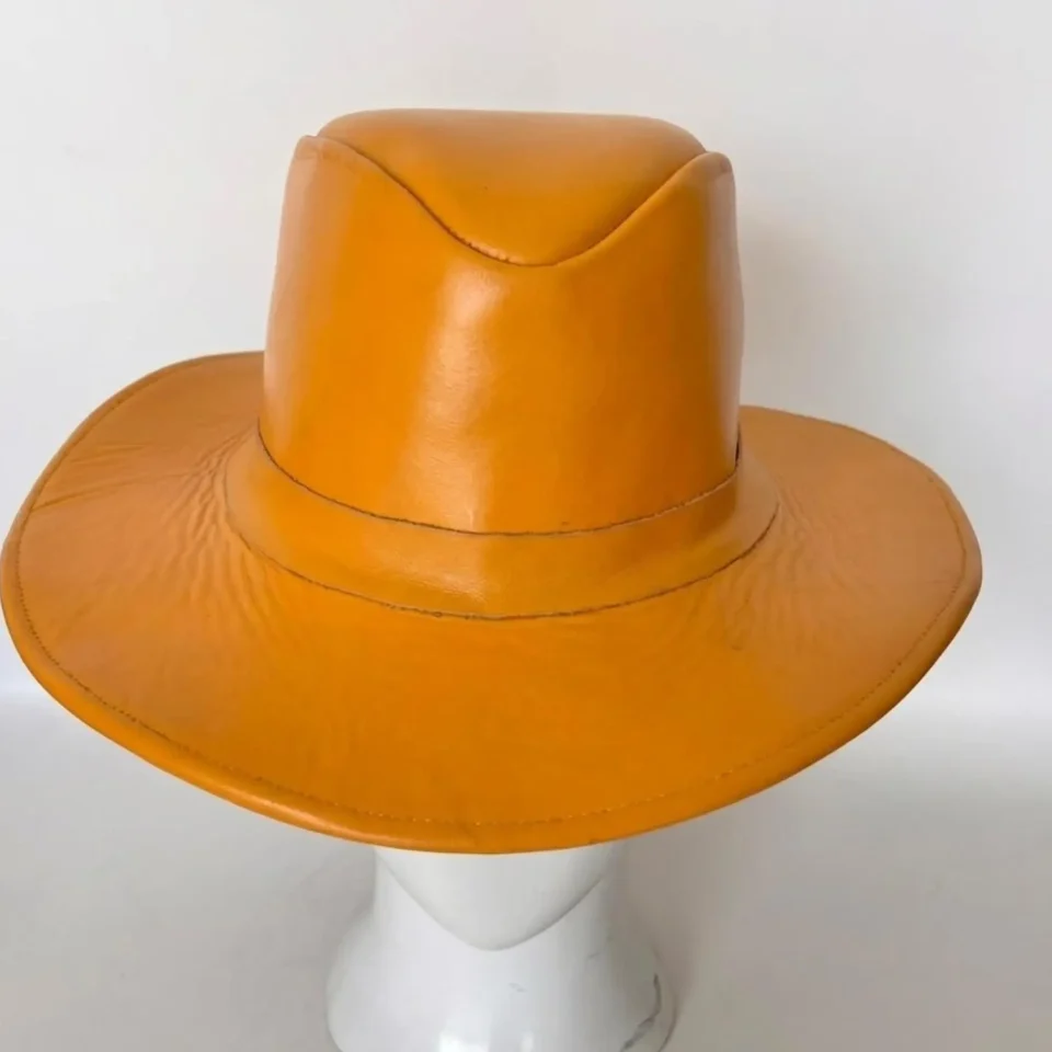 Light Neutral Handmade Leather Steampunk Top Hat Style 196 back view - light neutral steampunk top hat with structured crown