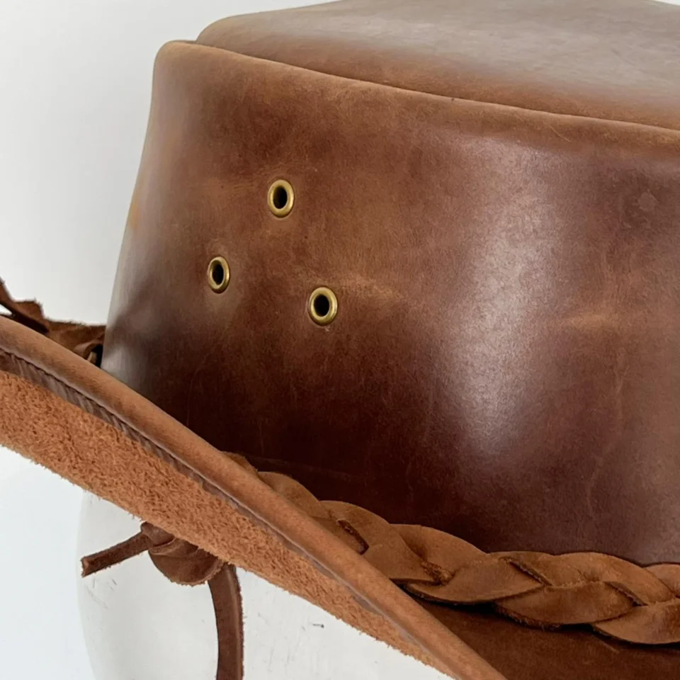 Brown Braided Western Top Hat back view - brown tall top hat / western top hat